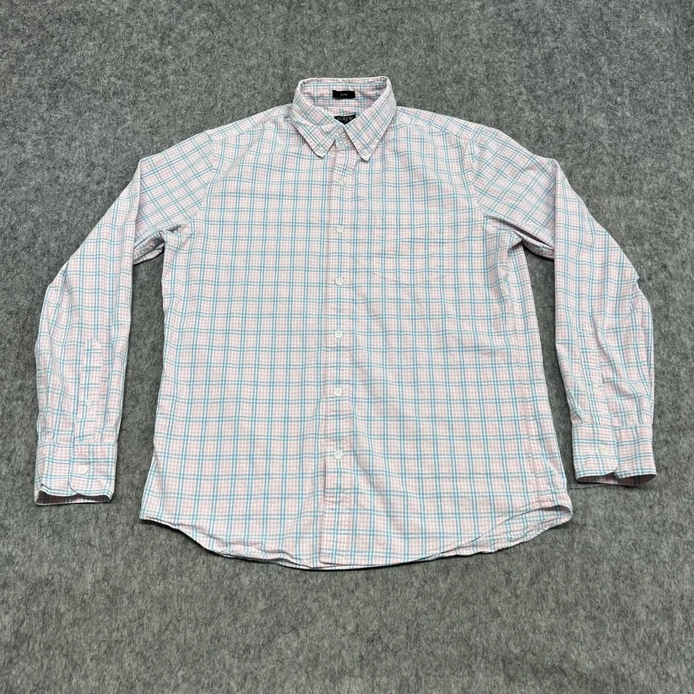 J Crew Shirt Mens M Pink Blue Plaid Flex Washed Slim Button Down Casual Preppy